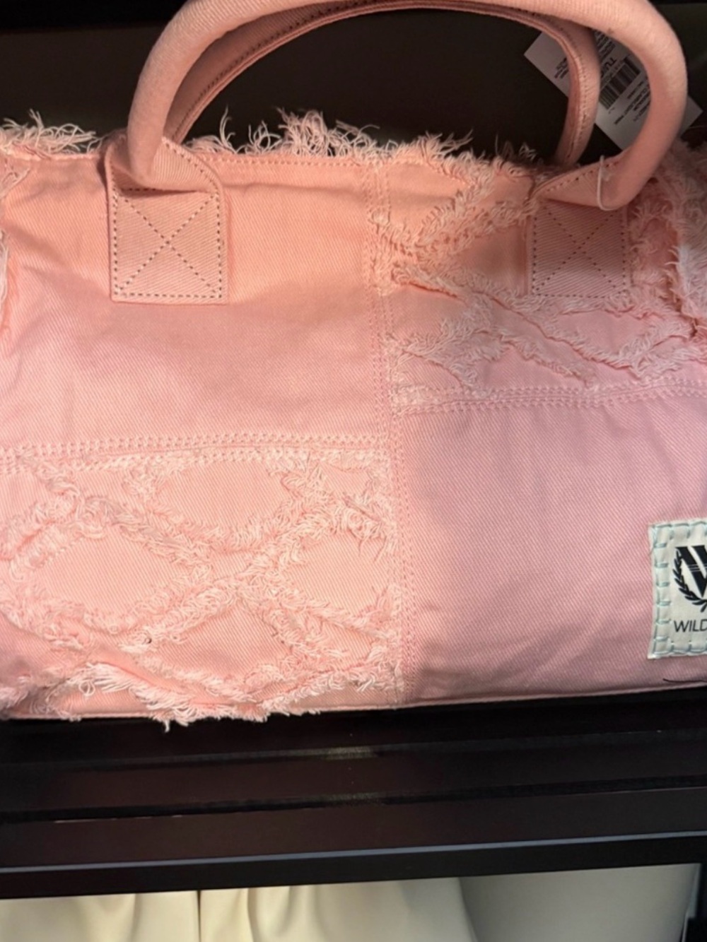 Wildfox Pink Frayed Patchwork Canvas Tote